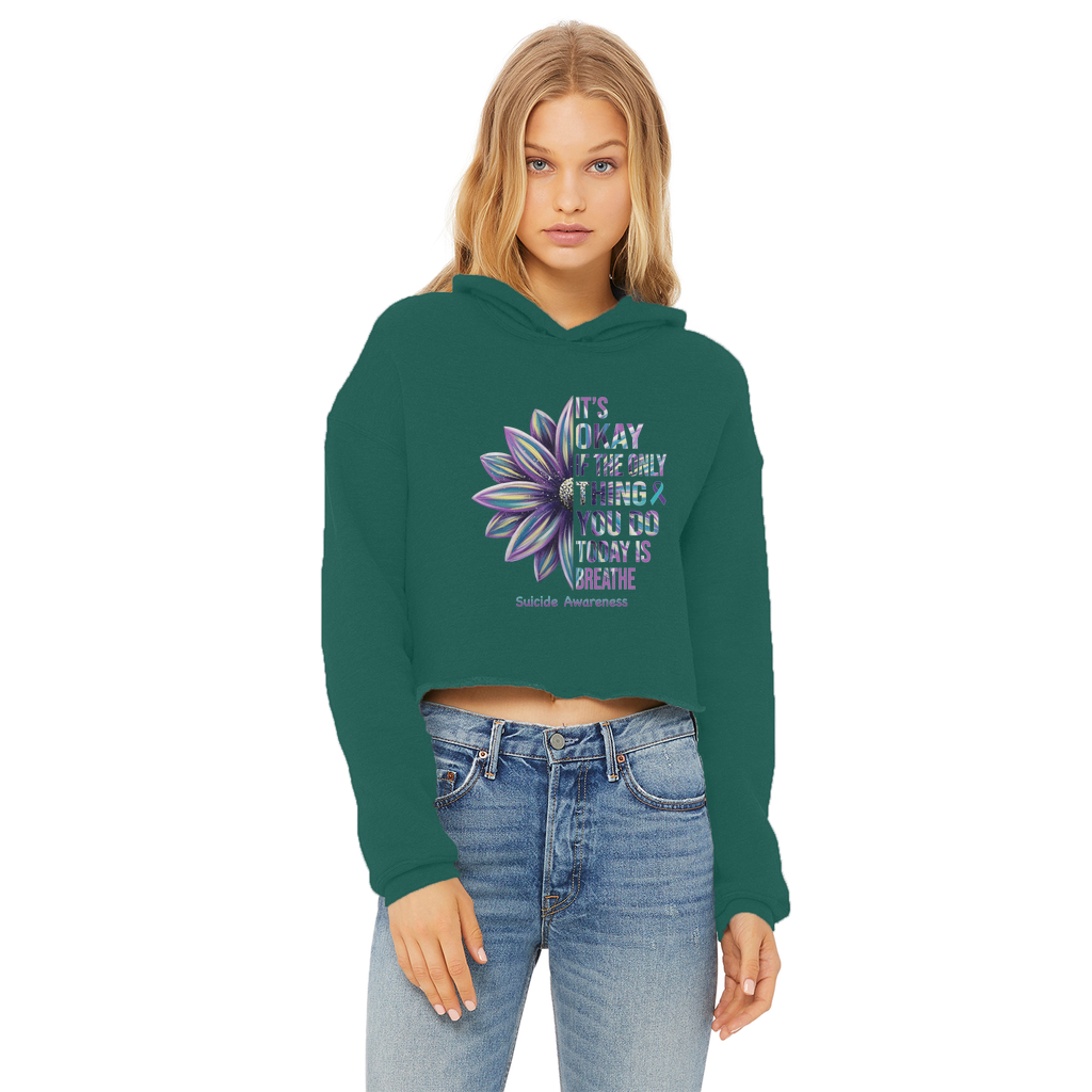 Today Just Breathe Ladies Cropped Raw Edge Hoodie
