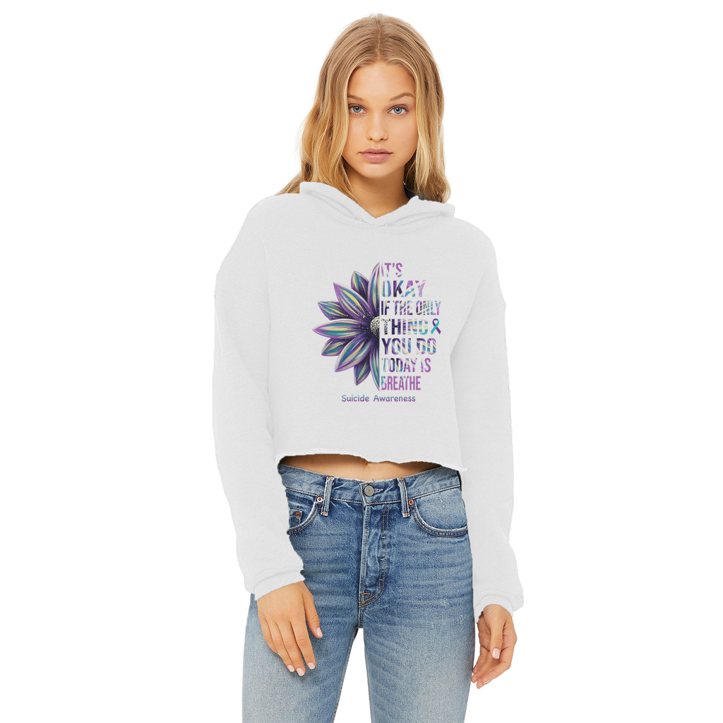 Today Just Breathe Ladies Cropped Raw Edge Hoodie