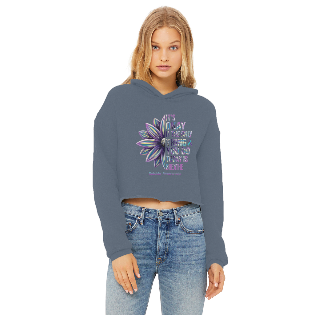 Today Just Breathe Ladies Cropped Raw Edge Hoodie