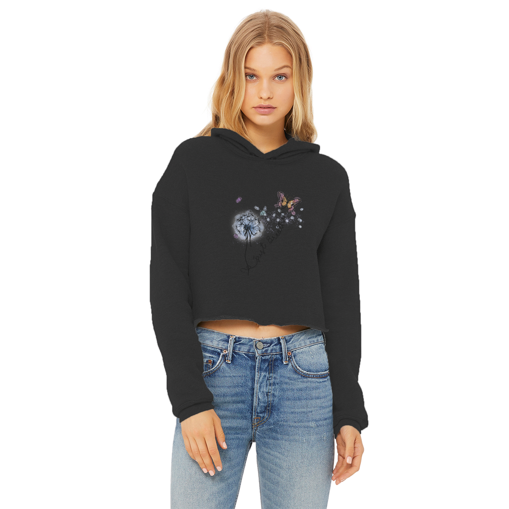 Just Breathe Butterfly Ladies Cropped Raw Edge Hoodie