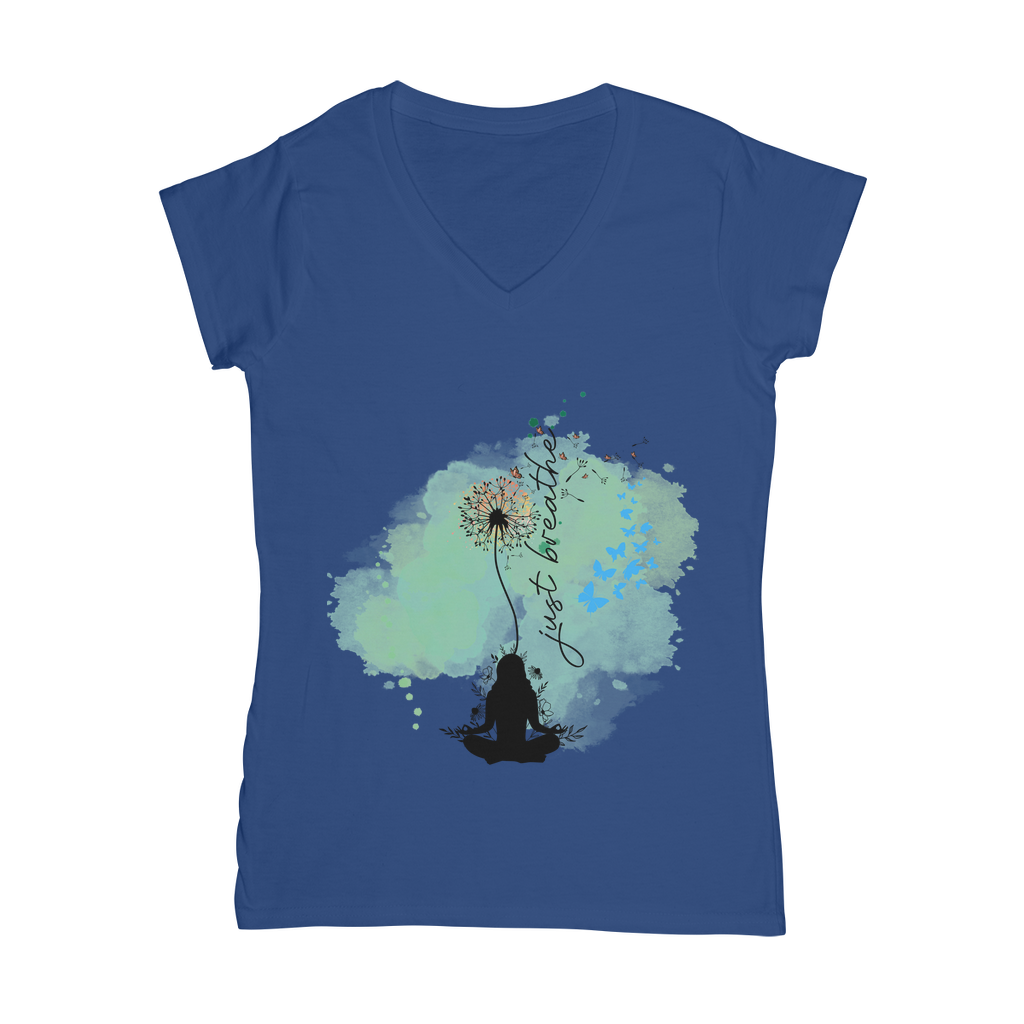 Just Breathe - Green Dandelion Classic Women's V-Neck T-Shirt