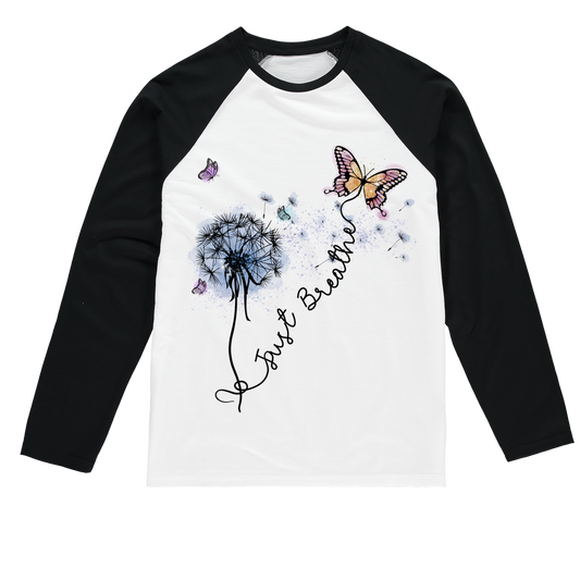 Just Breathe Butterfly Sublimation Baseball Long Sleeve T-Shirt