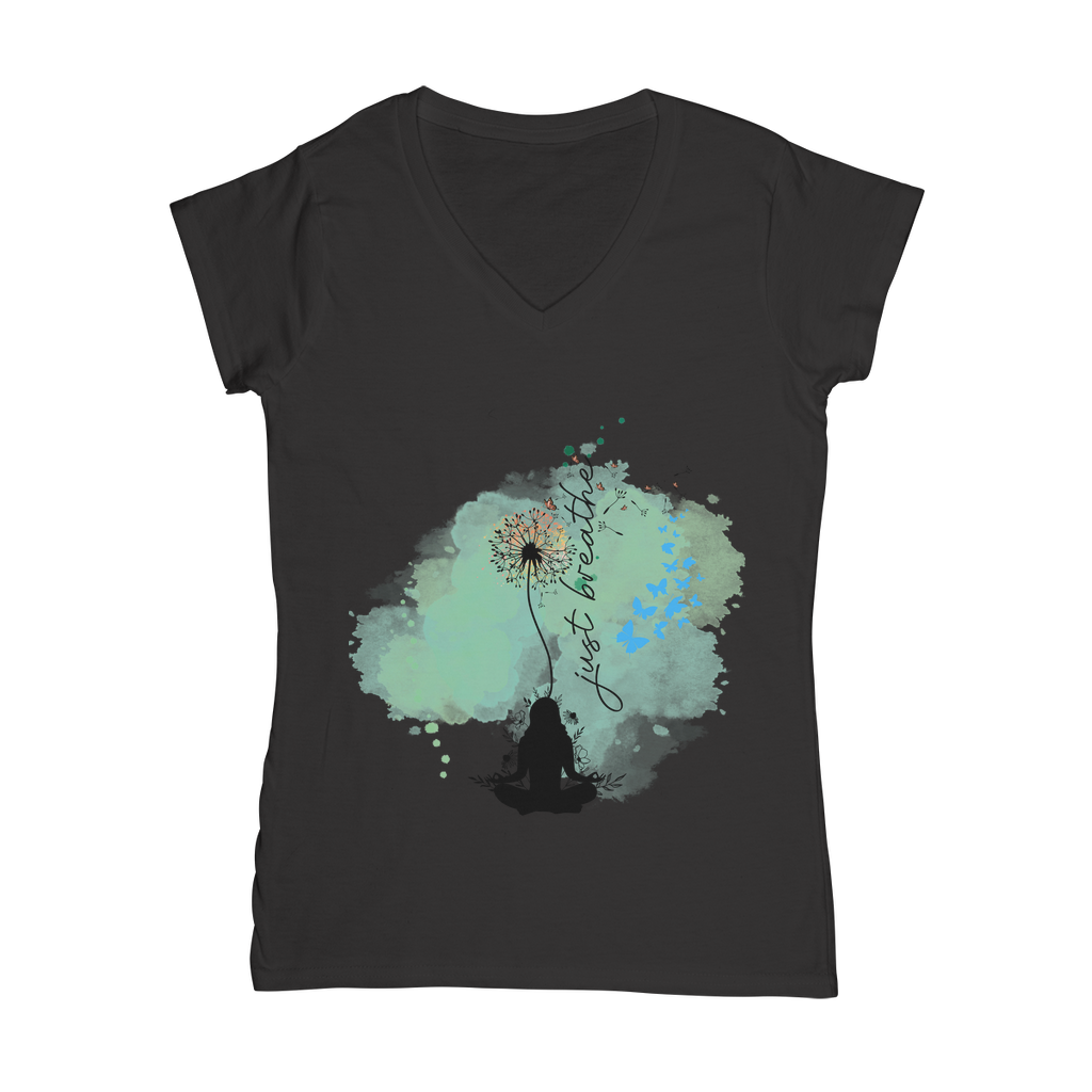 Just Breathe - Green Dandelion Classic Women's V-Neck T-Shirt