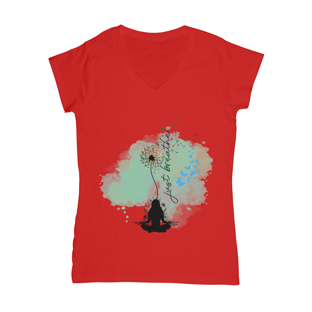 Just Breathe - Green Dandelion Classic Women's V-Neck T-Shirt