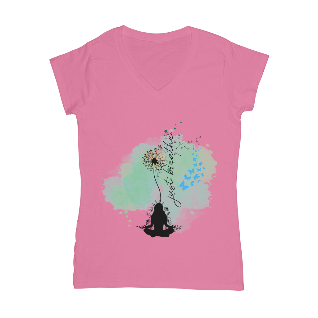 Just Breathe - Green Dandelion Classic Women's V-Neck T-Shirt